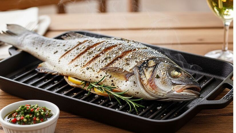 O robalo pode ser preparado de forma grelhada ou cozida (Imagem gerada por IA e meramente ilustrativa/Image FX)