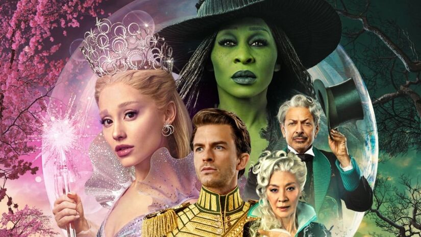 Cynthia Erivo (Elphaba), Jonathan Bailey (Fiyero) e do diretor Jon M. Chu estiveram presentes no evento, que ainda sofreu com a ausência de ultima hora da atriz Ariana Grande (Universal Pictures/Divulgação)