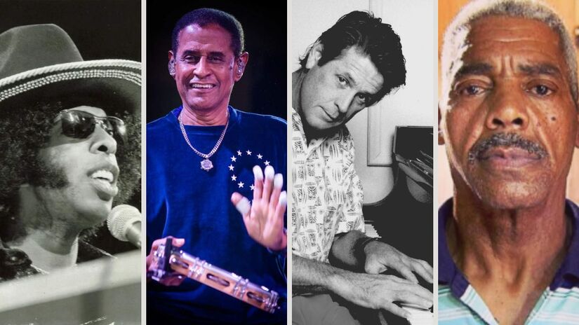 Junho foi marcado por despedidas na música nacional e internacional, com as mortes de Sly Stone, Bira Presidente, Brian Wilson e Edson Café, nomes fundamentais de diferentes gêneros musicais/ NBC/Walter Pereira1/IthakaDarinPappas/Wikimedia Commons/Reprodução Instagram/@edsoncafe_oficial