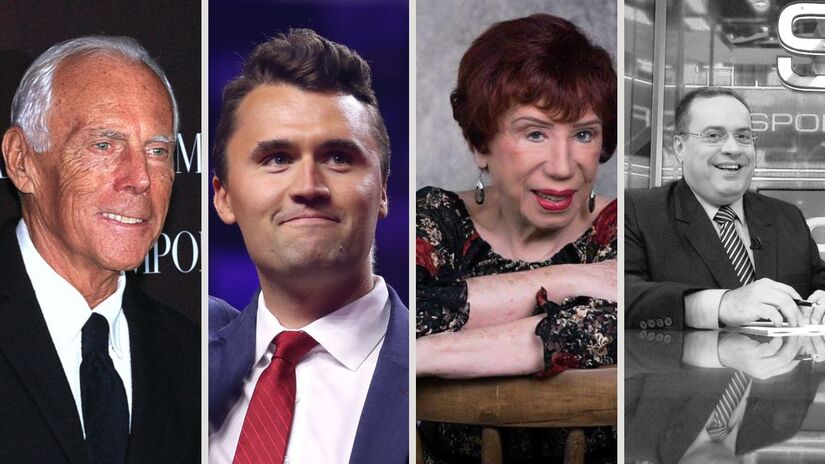 O mês de setembro trouxe perdas relevantes na moda, no ativismo, no teatro e no jornalismo, com as mortes do estilista Giorgio Armani, do ativista Charlie Kirk, da atriz Berta Loran e do jornalista Paulo Soares/ Jan Schroeder/Gage Skidmore/Wikimedia Commons/Reprodução Facebook/BERTA LORAN/Reprodução X/@jornalnota