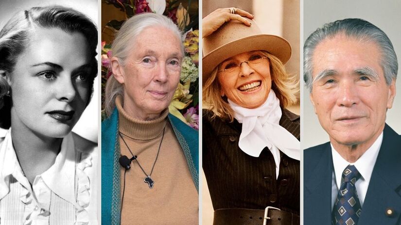 Outubro foi marcado por despedidas nas artes, na ciência e na política, incluindo a atriz June Lockhart, a cientista Jane Goodall, a atriz Diane Keaton e o ex-primeiro-ministro japonês Tomiichi Murayama/ Domínio Público/U.S. Department of State/Ruven Afanador/内閣官房内閣広報室/Wikimedia Commons