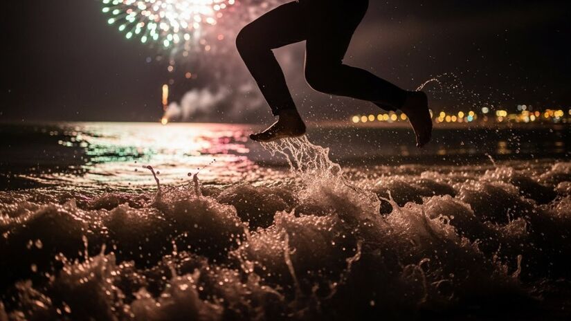 Entrar com cuidado, em local seguro e com água rasa / Imagem gerada por IA
