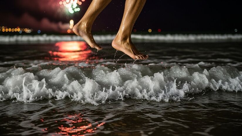Ao final, agradecer e sair com atenção ao retorno das ondas / Imagem gerada por IA