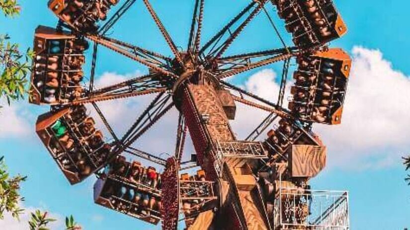 Mais uma atração radical é a Evolution, que eleva a adrenalina ao colocar os visitantes literalmente de pernas para o ar no laço giratório do cowboy/ Divulgação Hopi Hari