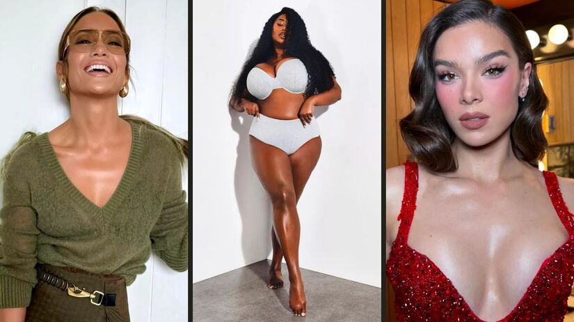 A poolside skin foi uma grande tendência no verão dos Estados Unidos e retorna com força no verão de 2026. Exemplos são a atriz Jennifer Lopez, a modelo Precious Lee e a atriz Hailee Steinfeld, quando maquiadas por Patrick Ta/ Reprodução Instagram/@jlo/@preciousleexoxo/@patrickta