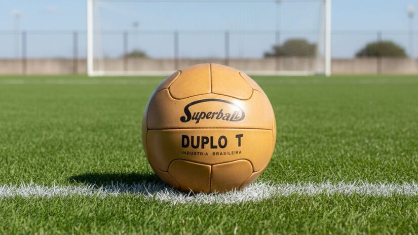 Bola da Copa de 1950, que ocorreu no Brasil, chamada de Superball Duplo T/ Imagem meramente ilustrativa/Gerado por IA/Gemini