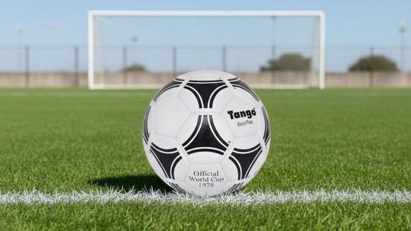 Bola da Copa de 1978, que ocorreu no Argentina, chamada de Tango Durlast/ Imagem meramente ilustrativa/Gerado por IA/Gemini