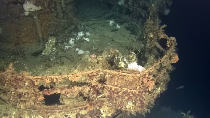 Um dos doze navios localizados pela equipe da Ocean Exploration Trust repousa no leito marinho do Iron Bottom Sound. O local, conhecido como Estreito do Fundo de Ferro, abriga os restos de uma das fases mais violentas da Guerra do Pacífico em 1942. Reprodução/EVNautilus