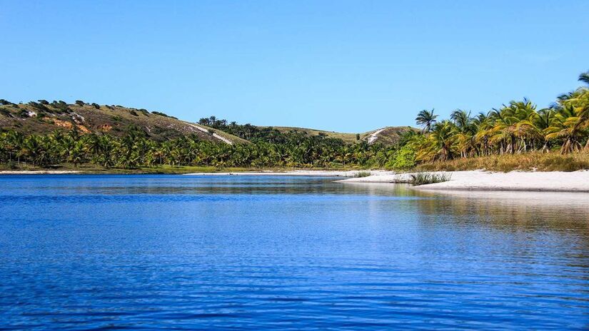2. Praia de Muro Alto (PE):
Em Ipojuca, perto de Porto de Galinhas, uma grande barreira de recifes funciona como um "muro", criando uma imensa piscina natural de águas calmas e transparentes, perfeita para as crianças brincarem com total segurança. Divulgação/Prefeitura 