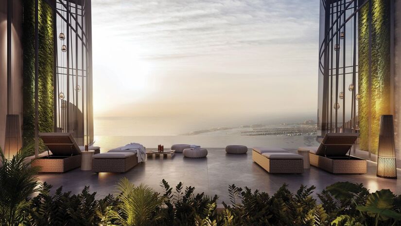 O terraço localizado no recorte estrutural do prédio, conhecido como 'olho da agulha', permite contemplar o pôr do sol a mais de 300 metros de altura/ Reprodução Ciel Dubai Marina