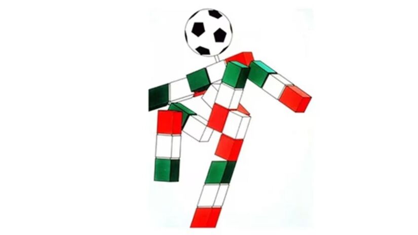 O Mundial de 1990 marcou uma ruptura com o padrão das mascotes anteriores. Em vez de um personagem carismático ou 'fofo', a Itália apostou em um design moderno e conceitual. Ciao entrou para a história como a primeira e única mascote sem rosto: um boneco formado por linhas geométricas nas cores da bandeira italiana, com uma bola de futebol no lugar da cabeça, refletindo a proposta artística e contemporânea daquela edição/ Reprodução Olympics.com