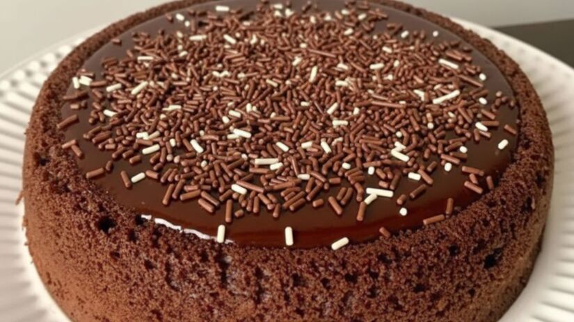 O chocolate granulado adiciona um toque tradicional e deixa o bolo ainda mais convidativo, perfeito para quem gosta de sobremesas com visual marcante/ Gerado por IA/Gemini