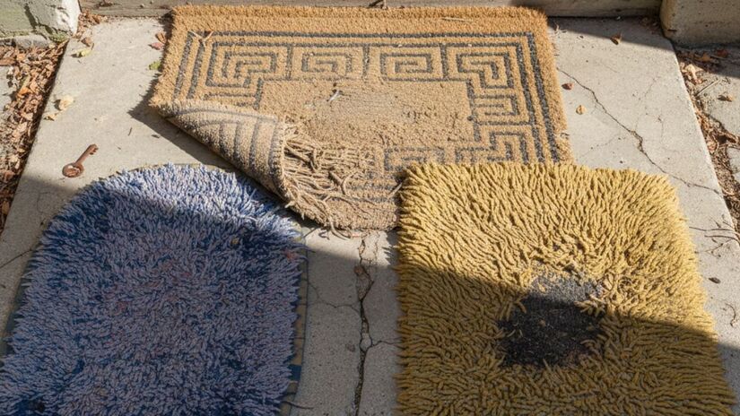 Capachos e tapetes desgastados, sobretudo na entrada da casa, por simbolizarem a forma como o novo é recebido/ Gerado por IA/Gemini