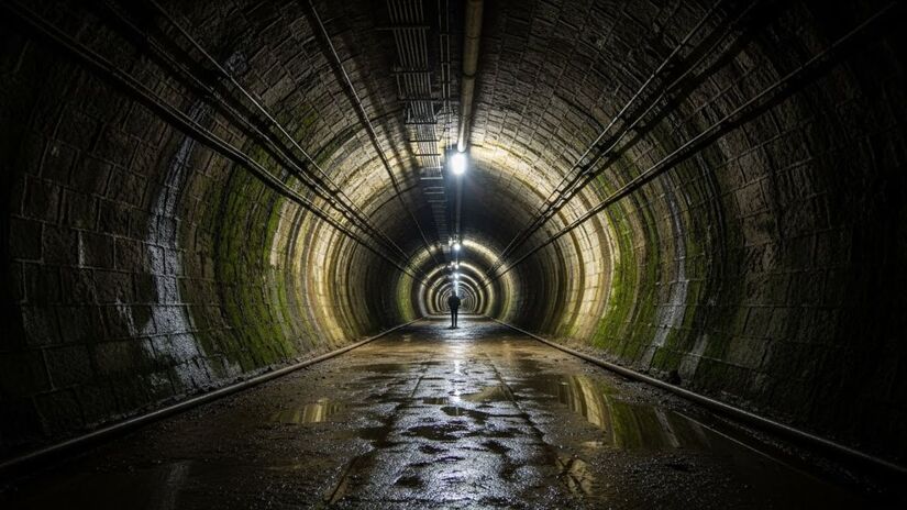 Conforme ele começou as obras, parte do terreno veio abaixo e uma entrada de tijolos para uma misteriosa e complexa estrutura subterrânea foi revelada (Imagem Meramente Ilustrativa e gerada por IA/ImageFX)