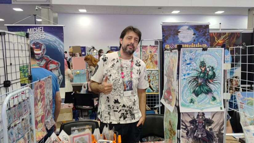 Leandro Henrique Altafim, que está na feira desde 2015, quando a CCXP completou um ano (Gabriel Fernandes/DL)