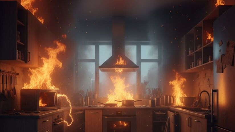 Os micro-ondas podem gerar graves inc&ecirc;ndios se permanecerem ligados por muito tempo durante o ver&atilde;o (Google Gemini/ Imagem Gerada por IA)