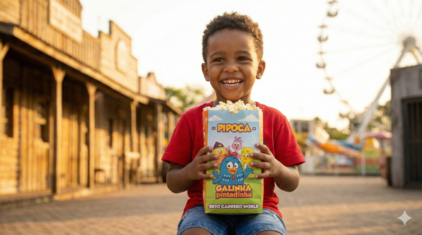 Será que teremos saco de pipoca temático da Galinha Pintadinha?