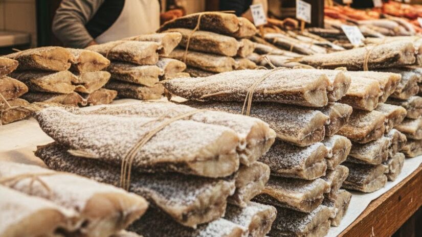 O 'verdadeiro' bacalhau é feito a partir do Gadus morhua, pescado em águas frias do Atlântico Norte, principalmente na Noruega e no Canadá (Google Gemini/Imagem Gerada por IA)