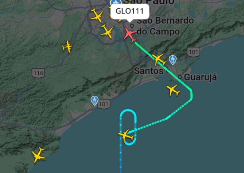 Sistema aéreo entra em colapso e força manobras de espera em Guarulhos e Congonhas /Reprodução (Flightradar24)