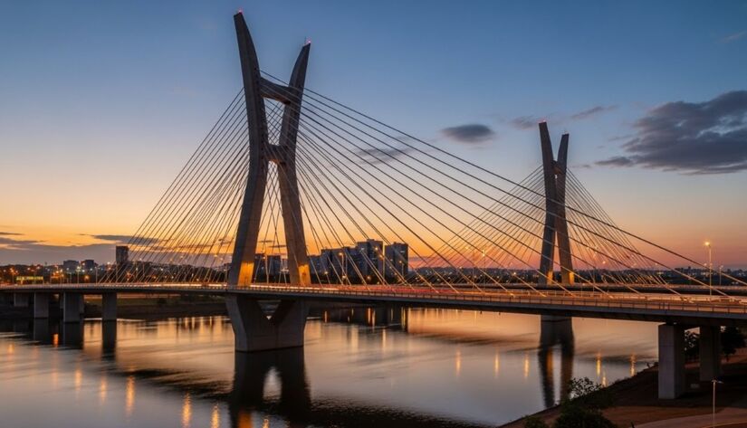 Inaugurada em 15 de dezembro de 2002, a Ponte JK cruza o Lago Paranoá e liga regiões como Lago Sul, Paranoá e São Sebastião ao centro de Brasília / ImageFX