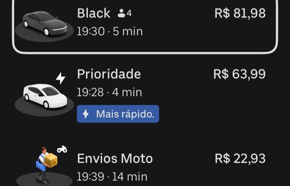 Hoje, esse mesmo trajeto, realizado no mesmo modelo, aparece por R$ 67 / Reprodução
