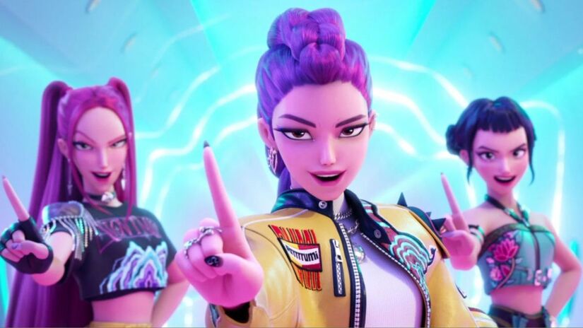 Unidas pela música e pela amizade, as Huntrix enfrentam desafios internos e inimigos poderosos enquanto tentam salvar o Hoonmoon. Divulgação/Netflix