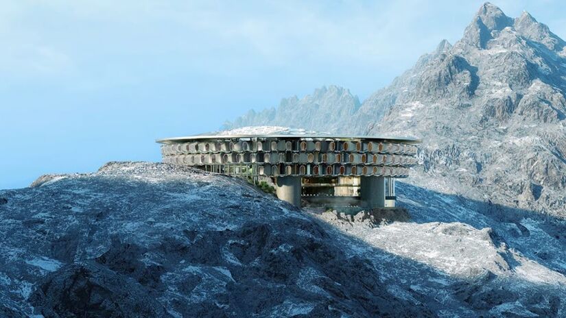 Para auxiliar no acumulo de calor, por conta de ser localizado no meio de um deserto, a cidade é construída com materiais locais ou reciclados, além de ter superfícies refletivas (Neom.com/Divulgação)