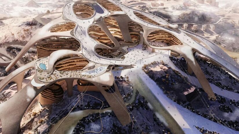 Sendo a primeira região a ser construída, a vila de esqui possivelmente será inaugurada em 2026 (Neom.com/Divulgação)