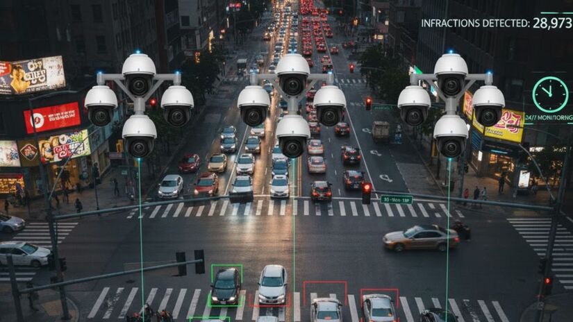 Segundo os dados divulgados pelo governo grego, os sistemas registraram mais de 1.100 infrações diárias (Google Gemini/Imagem Gerada por IA)