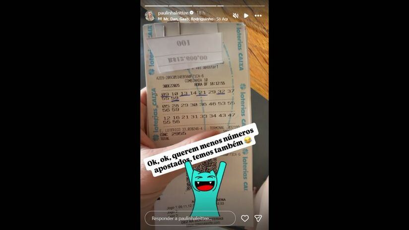 Outro registro dos jogos realizados pela ex-BBB, mostrando diferentes combinações e o alto valor investido para aumentar as chances/ Reprodução Instagram/@paulinhaleittee