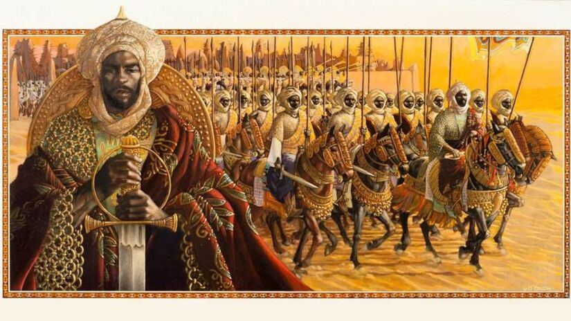 Cena retrata a lendária caravana liderada por Mansa Musa em 1324, cuja distribuição de ouro causou impacto econômico e inflação em cidades como o Cairo/ HistoryNmoor/Wikimedia Commons