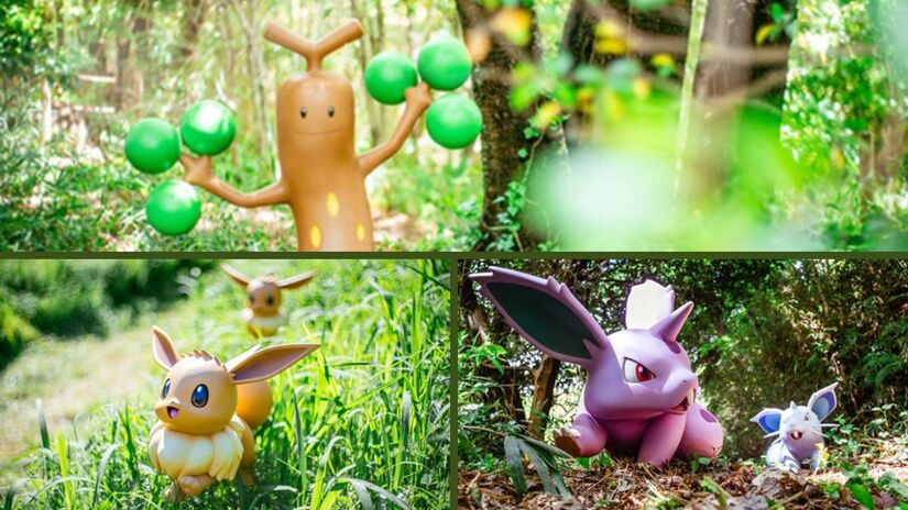 Floresta Pokémon recria as rotas clássicas dos jogos em meio à mata preservada, com trilhas reais e criaturas espalhadas pelo ambiente/ Divulgação PokéPark Kanto
