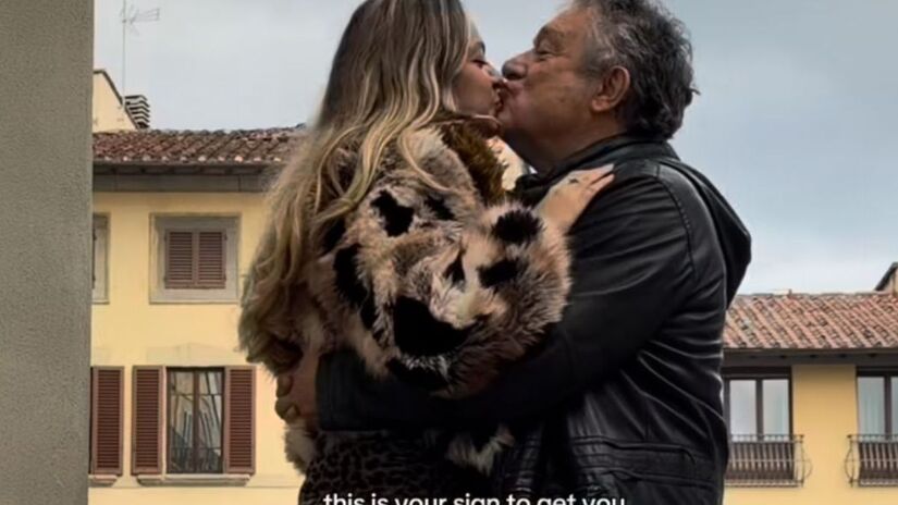 União Polêmica: A influenciadora Minea Pagni, de 22 anos, casou-se com Massimo, 38 anos mais velho que ela, em dezembro passado. Redes Sociais 