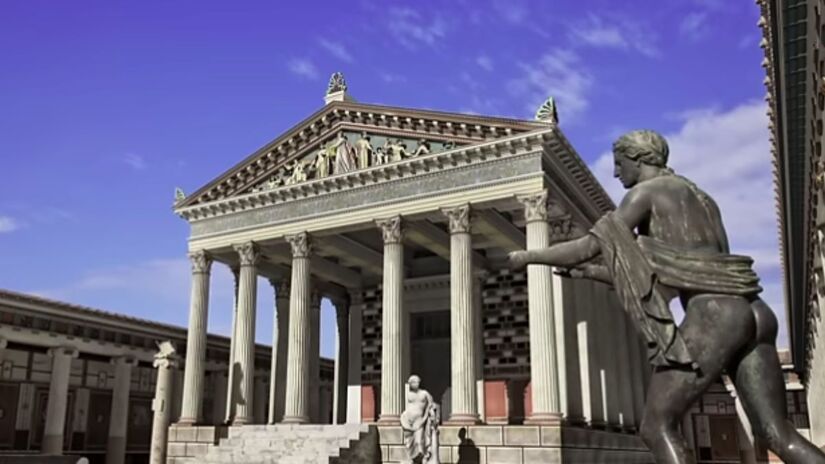 Antes da tragédia de 79 d.C., Pompeia era uma cidade vibrante do Império Romano, com ruas largas, comércios ativos e uma intensa vida social. Captura de tela/YouTube/Altair4 Multimedia Archeo3D Production
