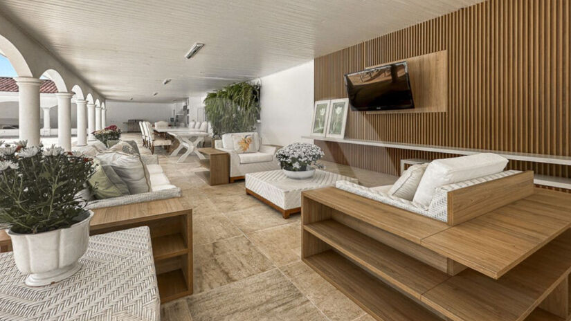 A estrutura inclui heliponto, guarita de segurança, dois escritórios, sala de costura e garagem / Divulgação/Muller Imóveis