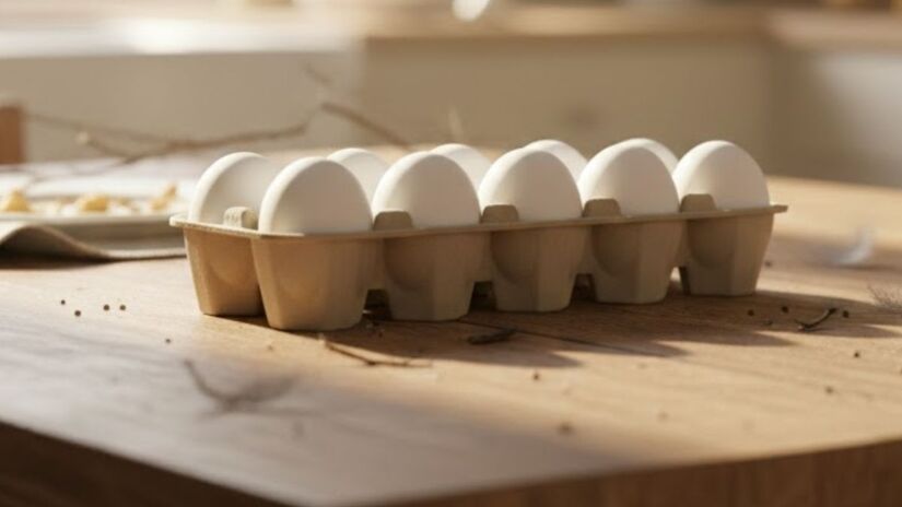 É importante saber que sempre se deve tirar os ovos dos suportes onde eles são armazenados para serem vendidos, por conta da concentração de bactérias que existem ali (Google Gemini/Imagem Gerada por IA)