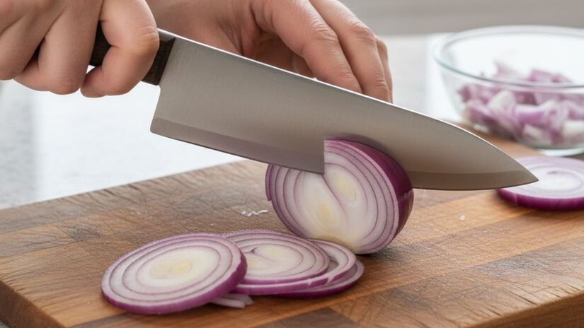 Cortar cebolas tem se tornado um desafio, por conta de causar irritações nos olhos (Google Gemini/Imagem Gerada por IA)