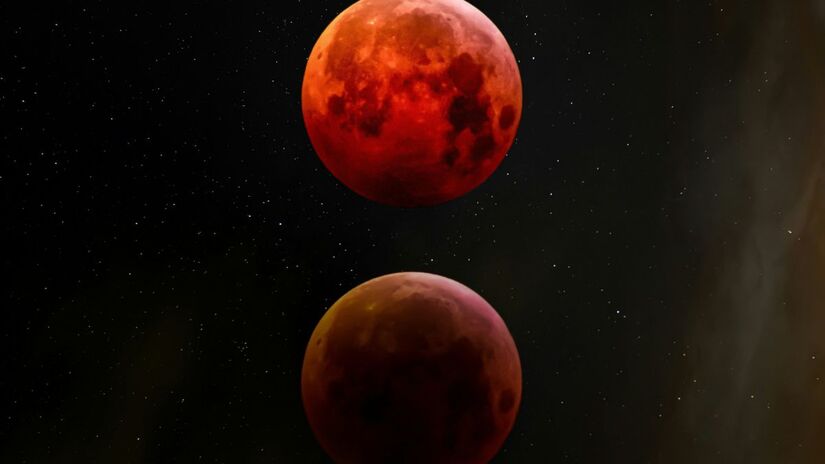 Ao entrar na região mais escura da sombra terrestre, chamada umbra, a Lua é iluminada apenas pela luz solar filtrada pela atmosfera da Terra. Unsplash/Zoltan Tasi
