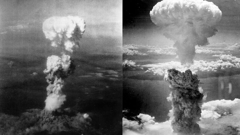 1945, o fim violento da Segunda Guerra Mundial: O ano marcou o encerramento do conflito mais mortal da história. Bombas atômicas lançadas sobre Hiroshima e Nagasaki provocaram destruição massiva e dezenas de milhares de mortes imediatas, além de consequências duradouras. / Domínio público / Wikipédia