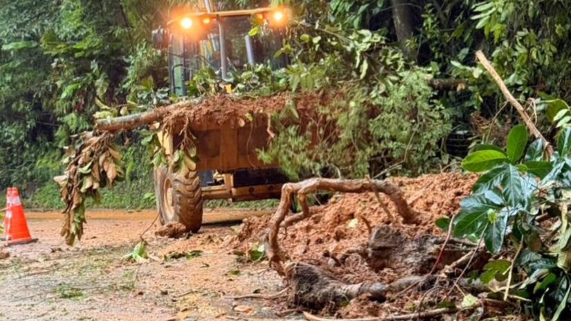 Durante os trabalhos, equipes municipais realizaram a desobstru&ccedil;&atilde;o da via / Divulga&ccedil;&atilde;o/PMP