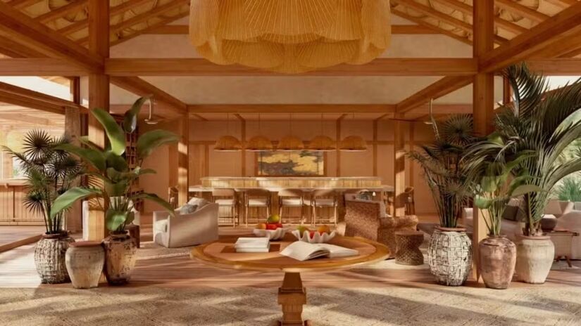 A decoração aposta em tons neutros, fibras naturais, tapetes de sisal e peças artesanais / Divulgação/Nobu Beach Inn