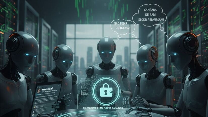 A diferença é que, em vez da comunicação entre humanos, os perfis são agentes de IA (Google Gemini/ Imagem Gerada por IA)