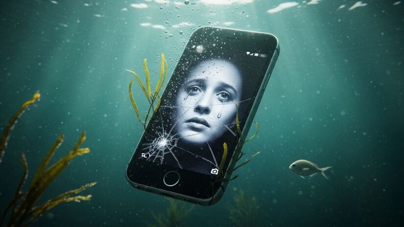 Enxaguar rapidamente em água doce pode ajudar a remover resíduos de sal antes da secagem completa do celular/ImageFX