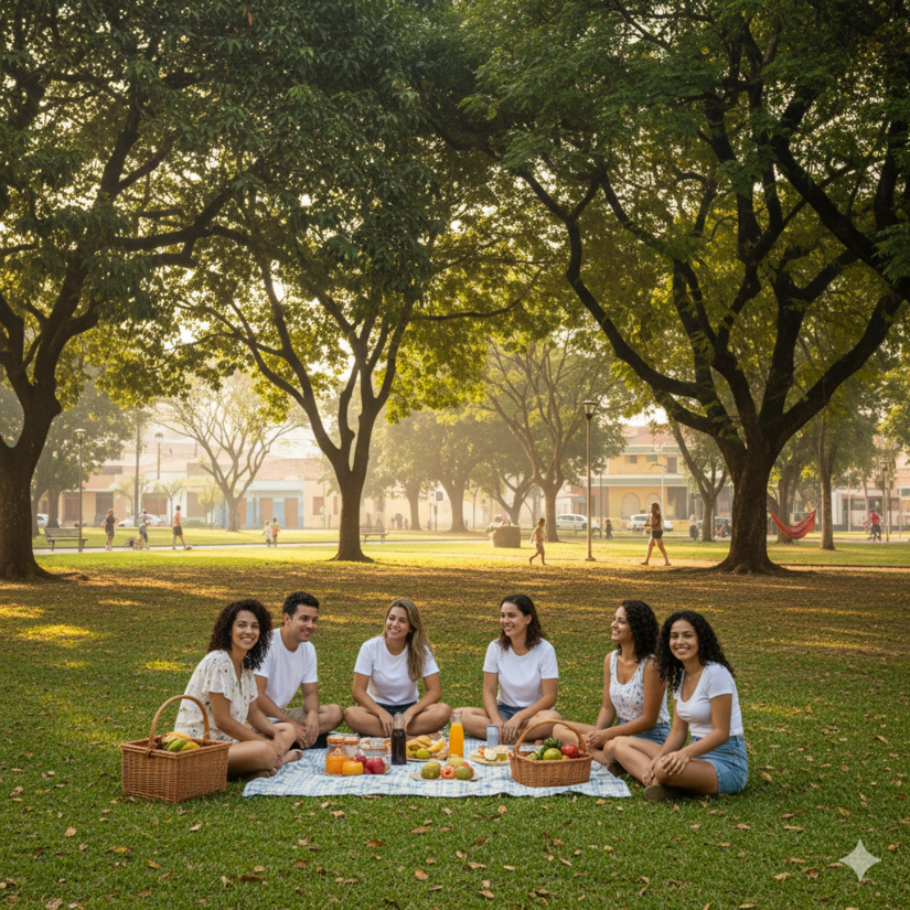 Grupos se reúnem para lanchar, bater papo ou apenas apreciar as árvores / Foto ilustrativa - IA