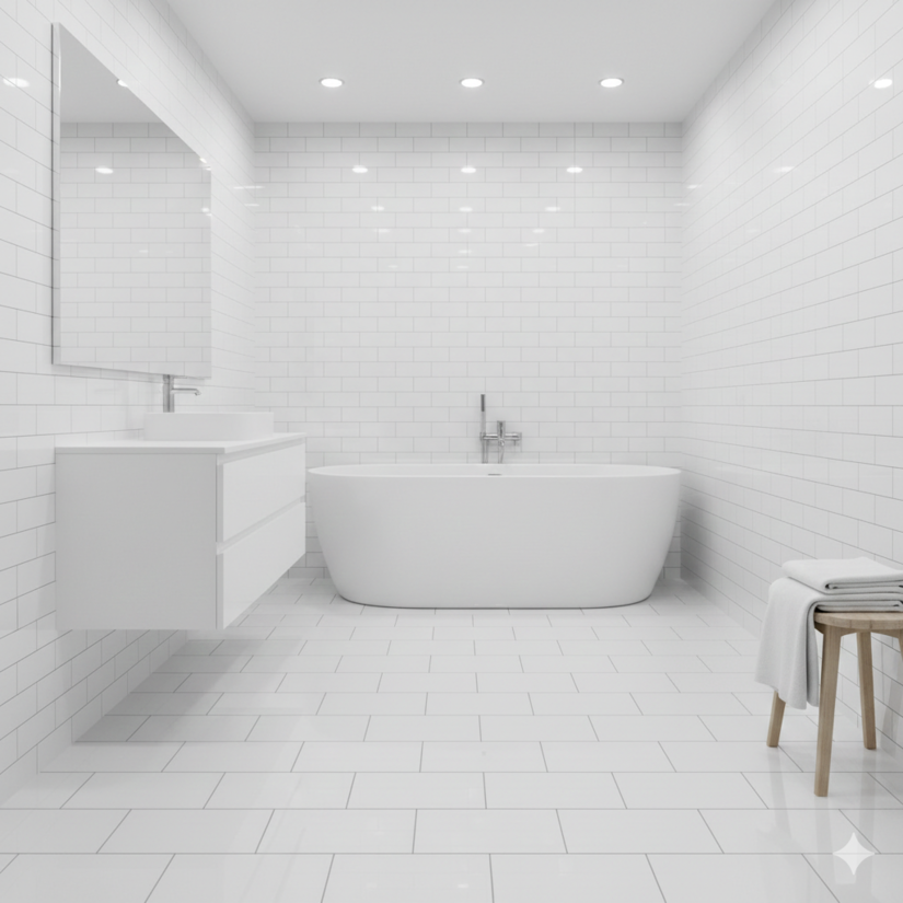 Nada como um banheiro limpo, branco e conservado / IA