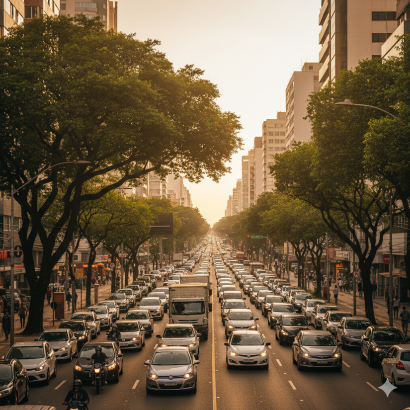 Até com trânsito a paisagem da metrópole fica charmosa / Foto ilustrativa - IA