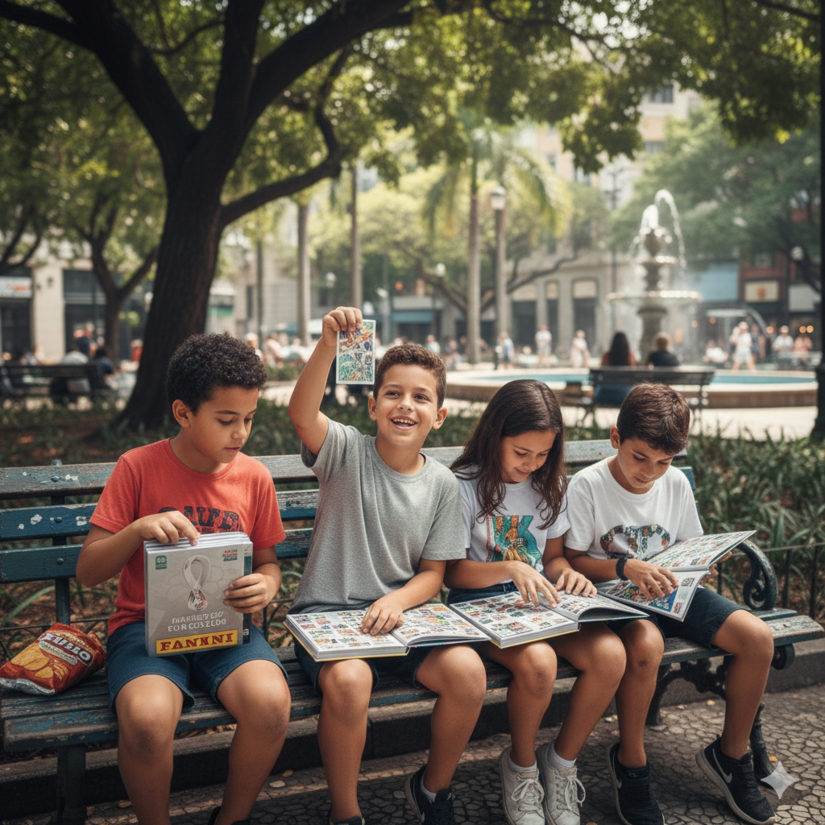 As crianças até deixam o celular de lado para brincar de preencher o álbum / Foto ilustrativa - Gemini
