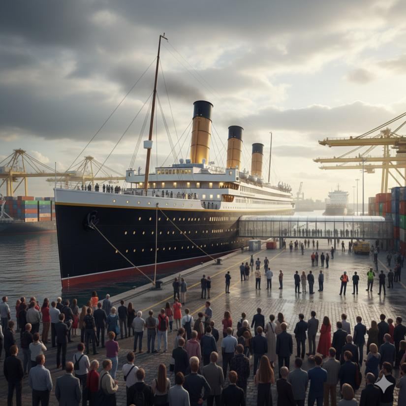 O Titanic II atracado em Southampton para sua primeira viagem / Imagem ilustrativa - IA