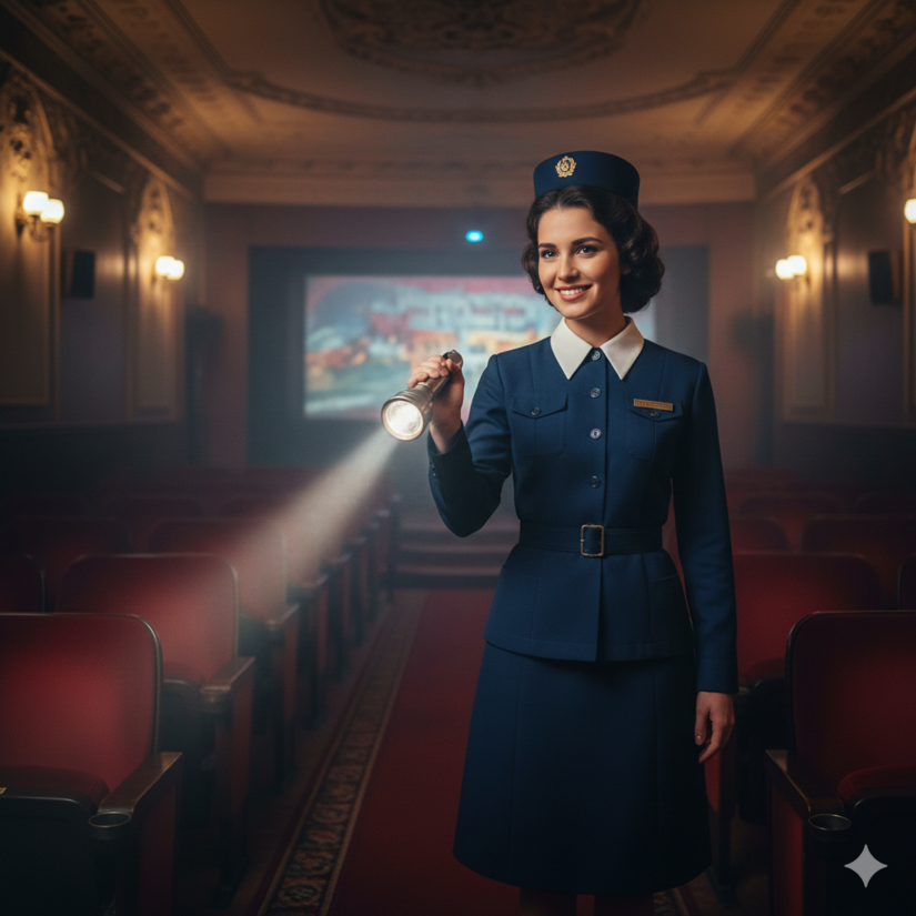 Os lanterninhas de cinema, para ajudar a encontrar a poltrona na escuridão ou observar comportamentos inadequados / IA