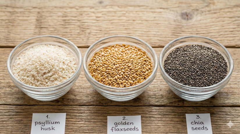 Os três superalimentos: psyllium, chia e linhaça dourada / IA